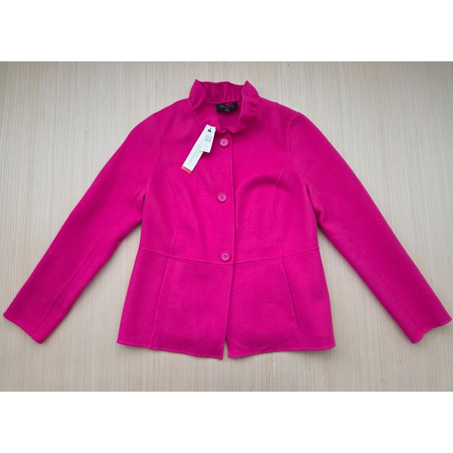 Nwt Talbots $249 Women's 6 Ruffle Neck Double Face Wool Blend Jacket Hot Pink